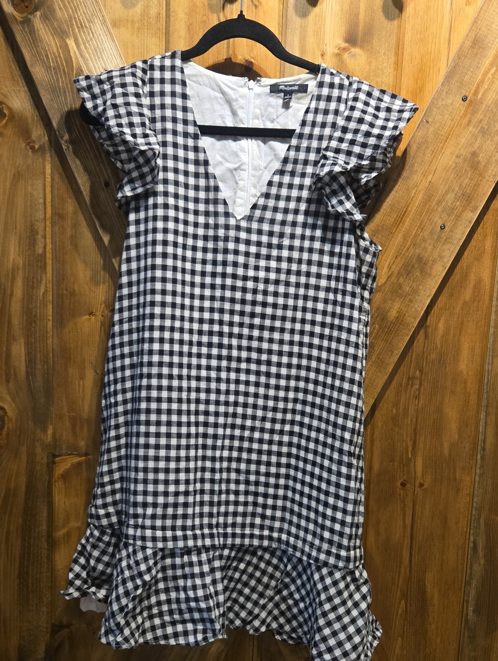 Madewell Black & White Gingham Ruffle Dress